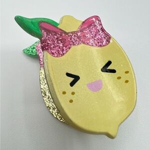 Pink Glitter Bow Lemon Hair Clip New